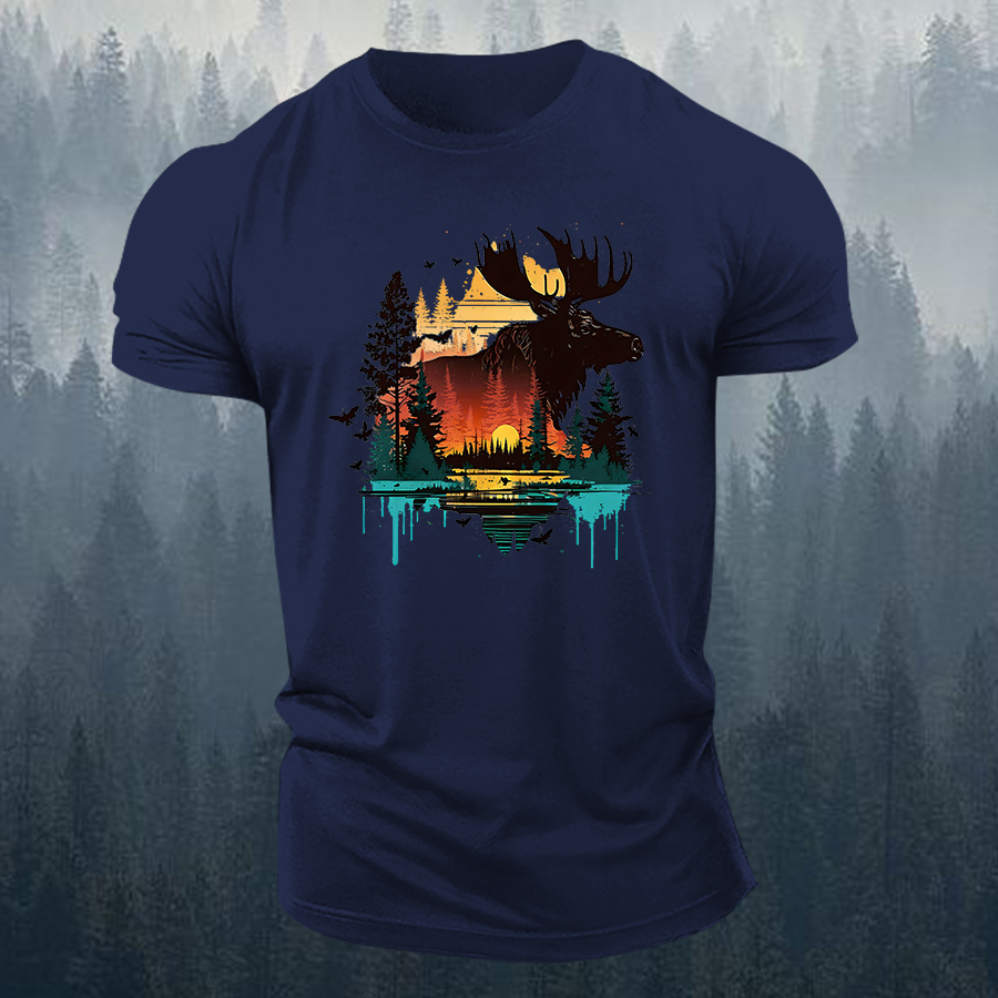 Sunset Moose Printed Men's T-shirt