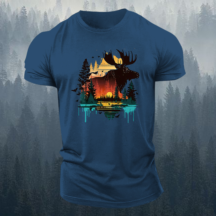 Sunset Moose Printed Men's T-shirt