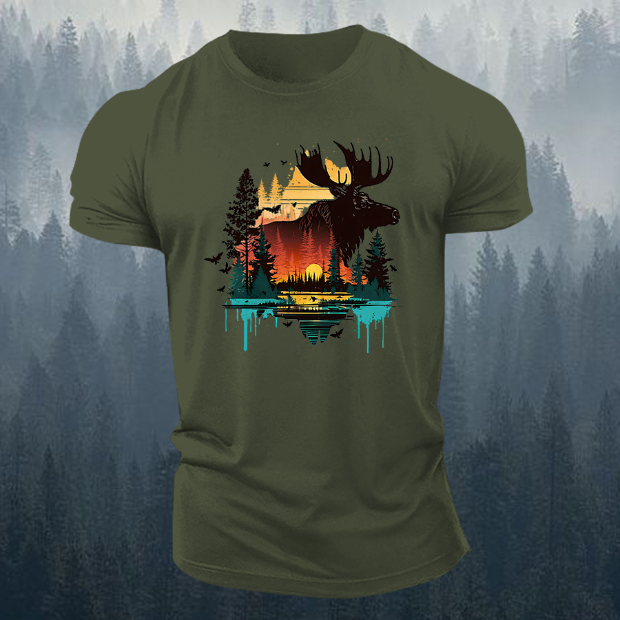 Sunset Moose Printed Men's T-shirt