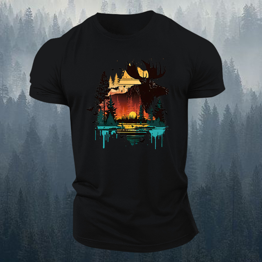 Sunset Moose Printed Men's T-shirt