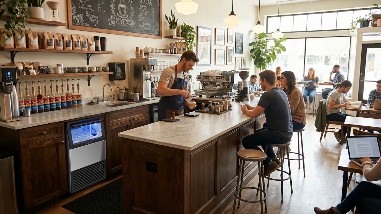100 lb undercounter ice maker for small cafés, coffee shops, and iced drinks