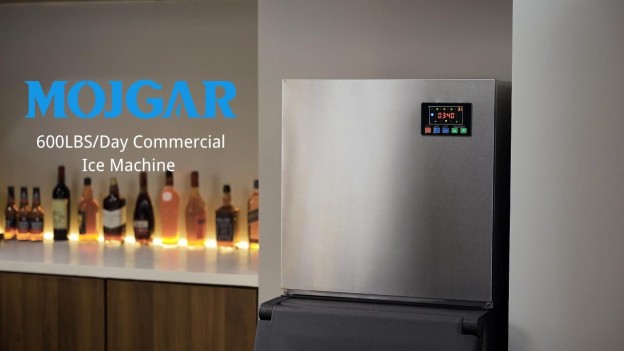 Mojgar Commercial Ice Machine – 600LBS/Day Ice Production, 420LBS Storage, Self-Cleaning, Fast 5-15 Min Cycle