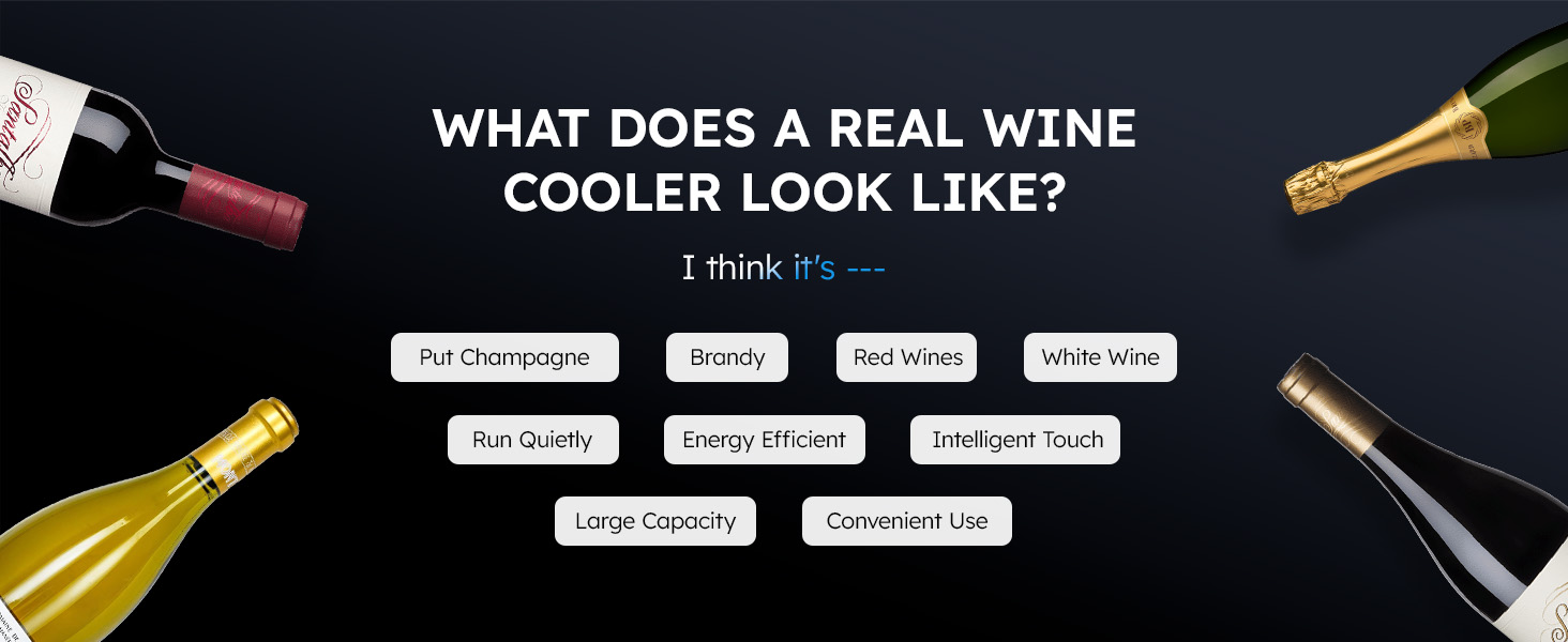 Ideal wine cooler qualities include compatibility with champagne, brandy, red and white wines, quiet operation, energy efficiency, intelligent touch, large capacity, and convenient usage for optimal storage.