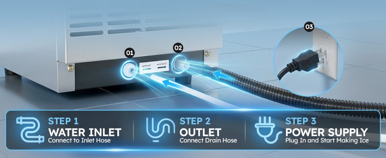 Before buying an undercounter ice maker, confirm your water line, drain connection, and power setup