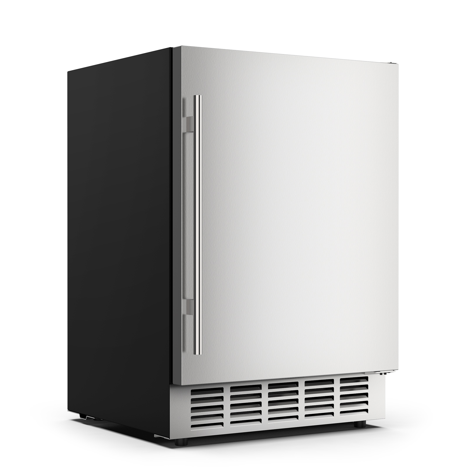 24 Inch Outdoor Beverage Refrigerator with stainless steel single foam door, featuring a modern design and front vent system. Ideal for built-in or freestanding use in indoor/outdoor spaces