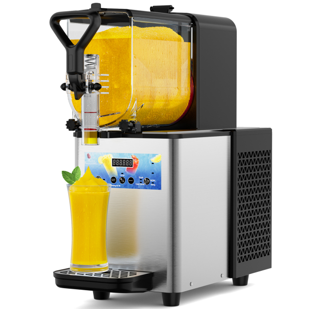 Mojgar Pro 3L Slush Machine with LED display, stainless steel body, and large 3L capacity. Perfect for making frozen margaritas, slushies, and cocktails at home or for business. Features auto-clean mode, efficient cooling, and a leak-proof design.