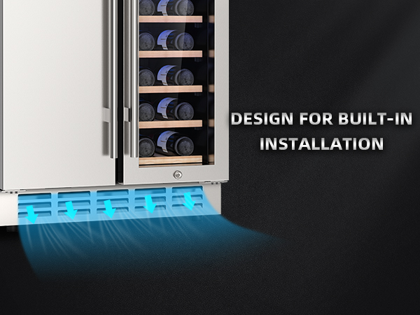 Mojgar fridge with a front ventilation system for built-in installation. Ensures efficient cooling and airflow, making it ideal for seamless integration into kitchen cabinets and bar areas.