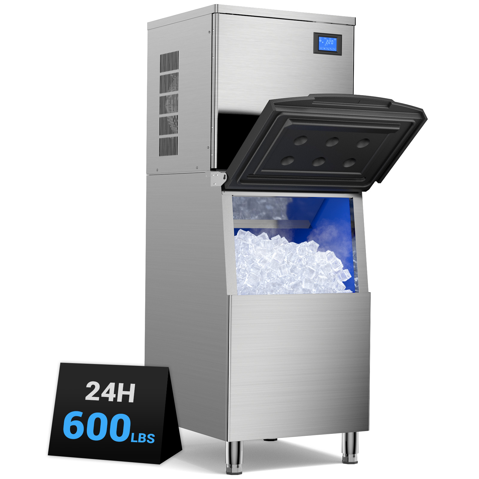 Mojgar 600LBS/24H Commercial Ice Machine with 420LBS Ice Storage, Self-Cleaning Function, Stainless Steel Exterior, Ideal for Restaurants, Bars, and Cafes