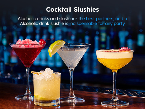 Mojgar slush machine used to make refreshing cocktail slushies, a perfect combination for parties. Alcoholic slush drinks add a fun, creative twist to any event, making them a must-have for festive gatherings.