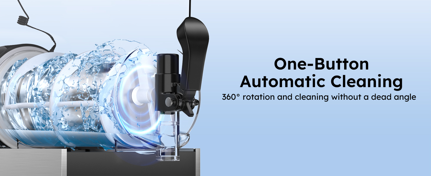 Mojgar Commercial Slushy Machine – One-Button Automatic Cleaning with 360° rotation for thorough cleaning without dead angles. Easy to maintain and ensures hygienic operation.
