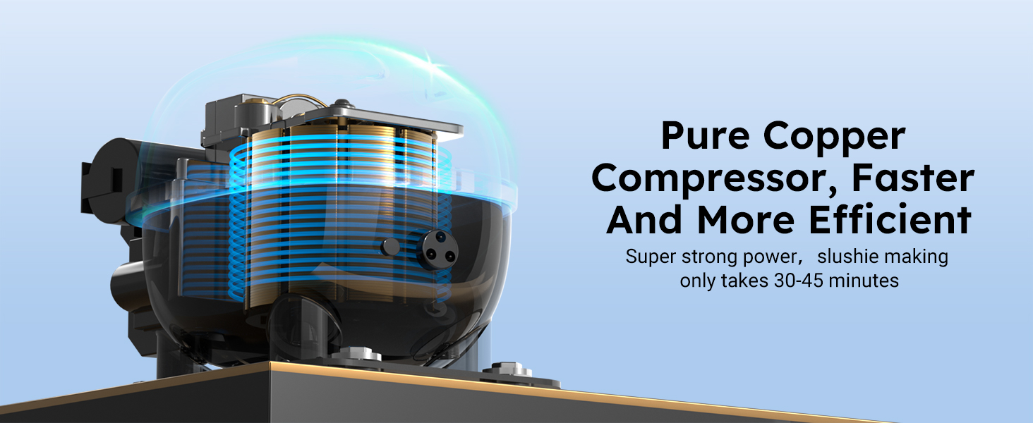 Mojgar Commercial Slushy Machine – Features a pure copper compressor for fast and efficient slushy production. Super strong power ensures slushies are made in just 30-45 minutes.
