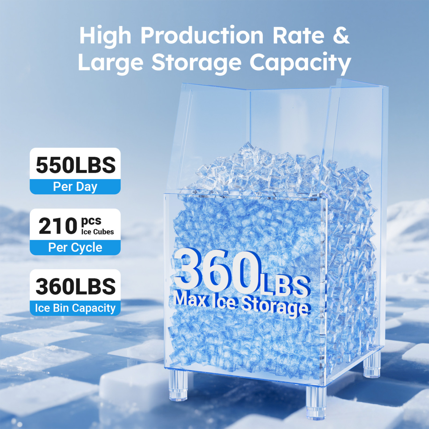 Mojgar 550 LBS Commercial Ice Maker Machine with 360 LBS Storage Bin – Fast, Efficient & Hygienic Ice Production