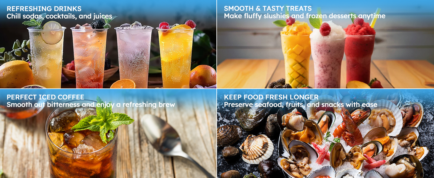 Mojgar Ice Maker produces chewable nugget ice for refreshing drinks, perfect iced coffee, slushies, and preserving food. Ideal for home, office, or events, keeping your drinks and food fresh and cool.