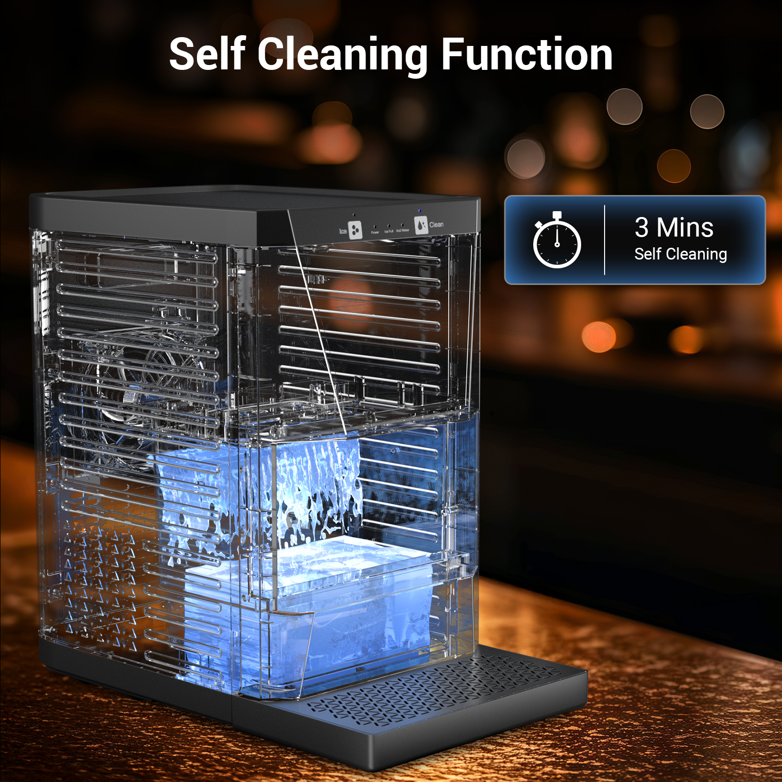 Mojgar Ice Ball Maker includes a 3-minute self-cleaning function, ensuring fresh and odor-free ice for every batch. Enjoy convenient and low-maintenance operation for optimal performance.