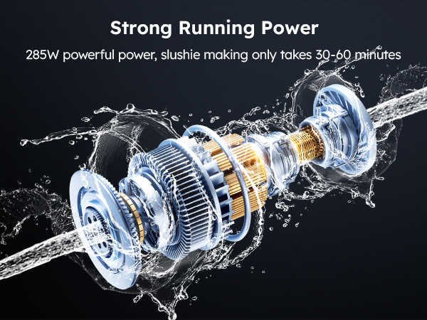 Mojgar Slushie Machine with 285W powerful motor for fast slushie production. Creates frozen drinks in just 30-60 minutes, delivering quick and efficient results for both home and commercial use.