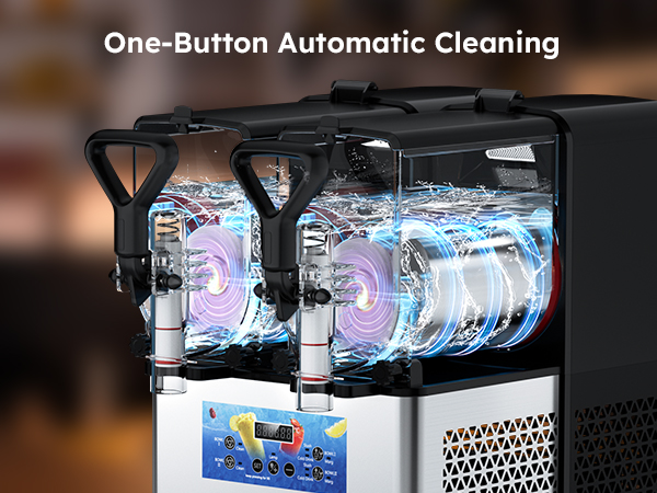 Mojgar Slushie Machine with one-button automatic cleaning feature for hassle-free maintenance. Ensures easy cleaning, keeping the machine ready for quick and efficient use without the need for manual cleaning efforts.