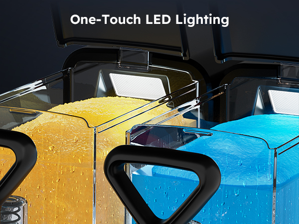 Mojgar Slushie Machine features one-touch LED lighting, enhancing the visibility and appeal of your frozen drinks. Perfect for a vibrant display at parties or commercial setups.