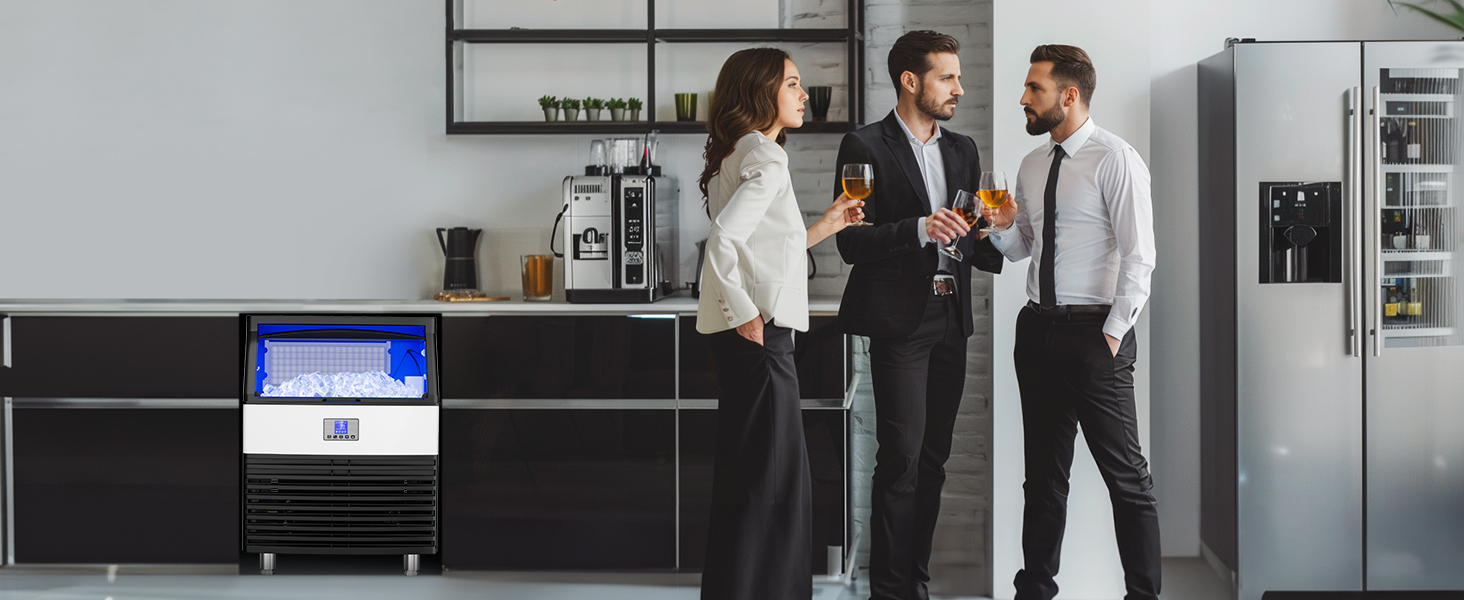 Modern office setting with Mojgar commercial ice maker, ideal for providing ice for beverages during meetings and social gatherings.