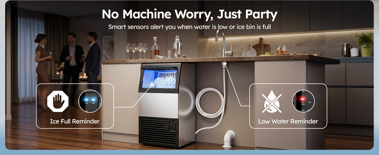 {"default":"Mojgar ice maker with smart sensors, alerts for low water or full ice bin, ensuring hassle-free ice production for home or commercial use."}
