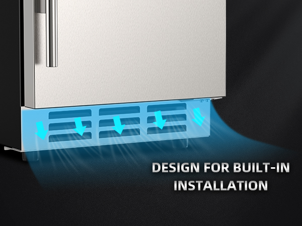 Built-in installation design with front ventilation, ensuring efficient airflow and seamless integration into kitchen or bar cabinetry for a sleek and functional setup.