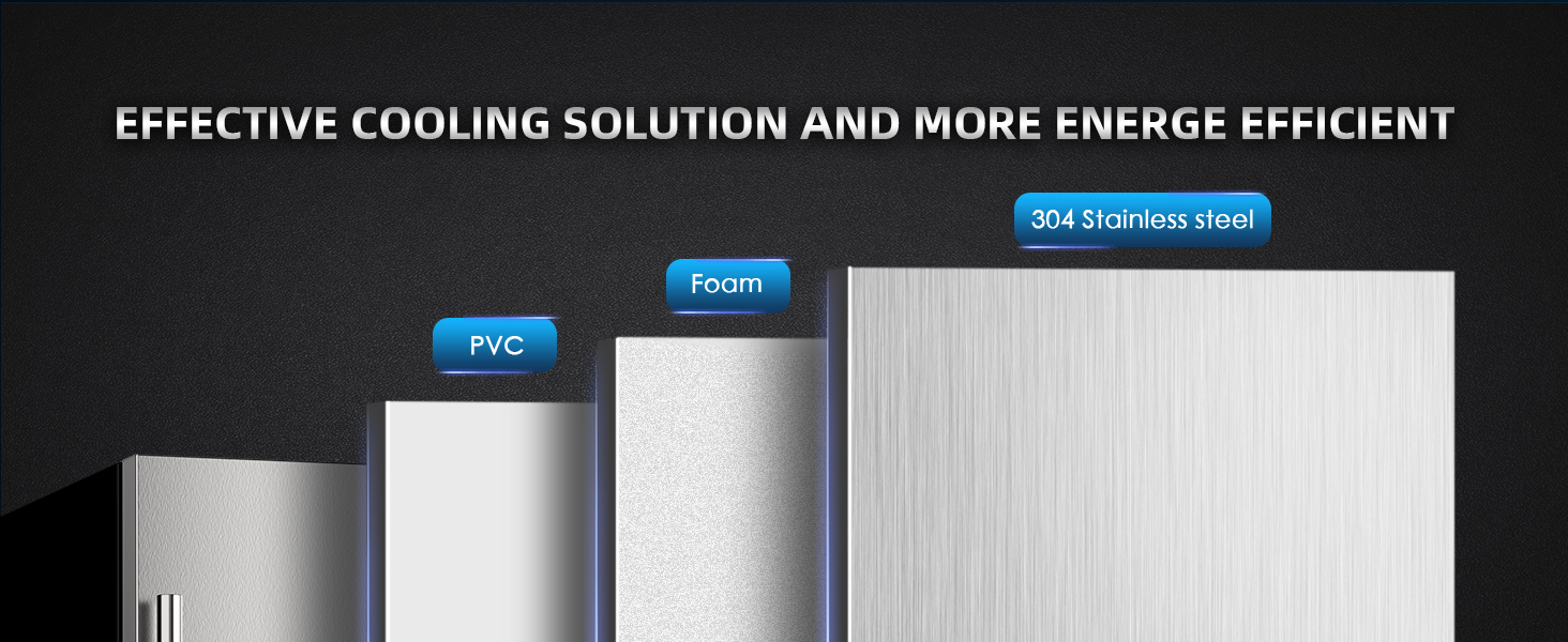 Effective cooling solution featuring layers of PVC, foam, and 304 stainless steel, ensuring enhanced insulation, energy efficiency, and durability for optimal refrigeration performance.