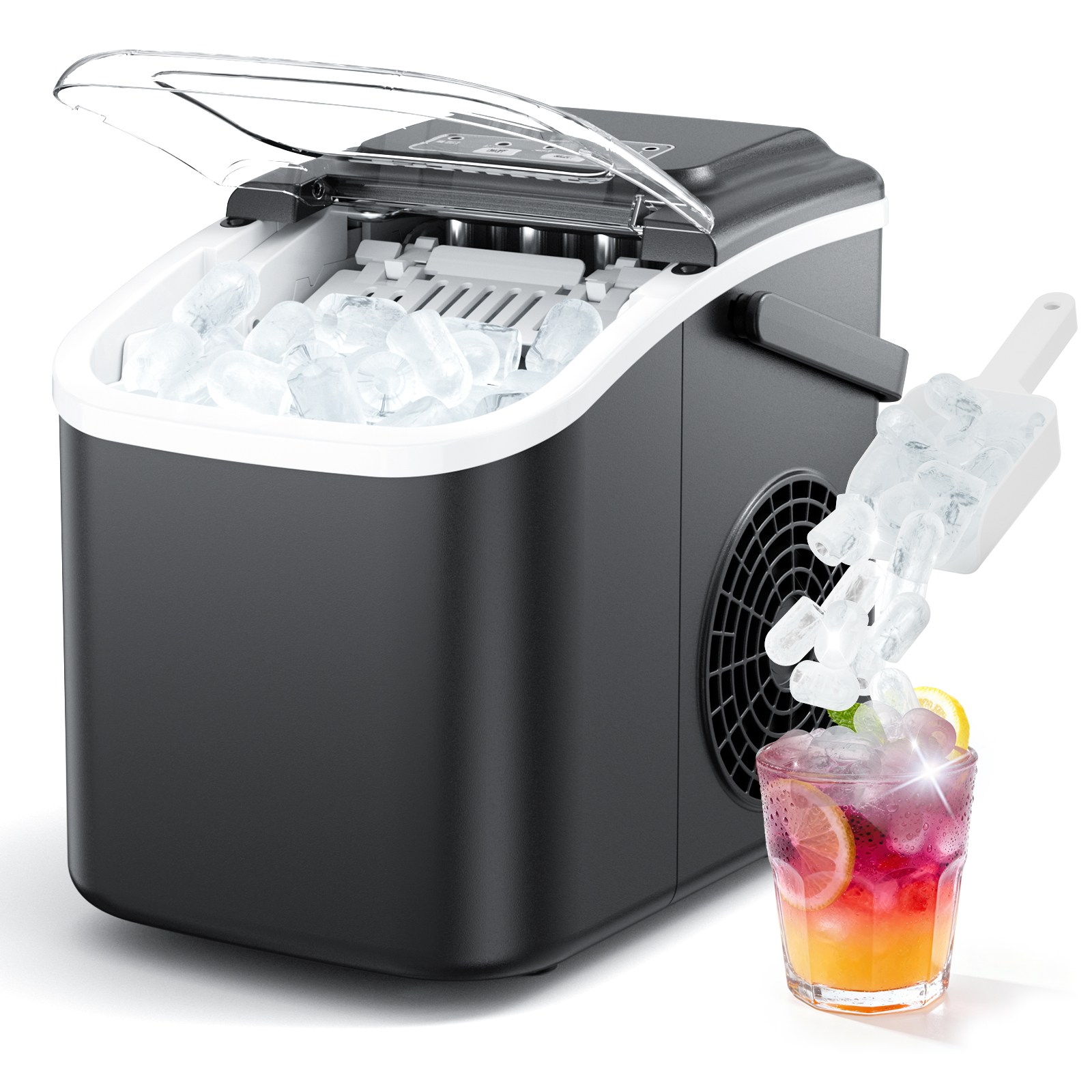 Mojgar ice maker providing fresh ice for a refreshing drink, ideal for making iced cocktails or chilled beverages.