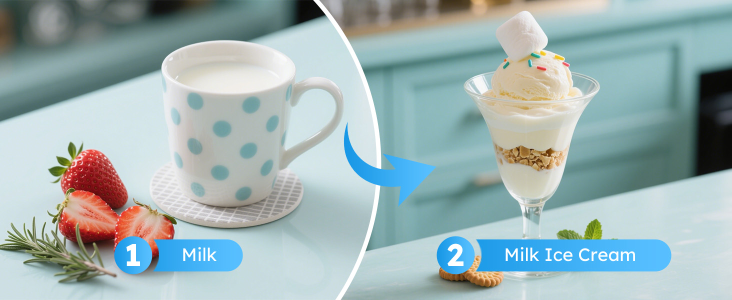 {"default":"Transform your milk into a delicious milk ice cream topped with sweet ingredients like strawberries, nuts, and marshmallows for a perfect dessert treat."}

