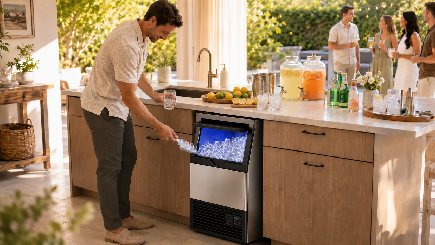 Mojgar 100 lb undercounter ice maker for summer drink stations and home parties
