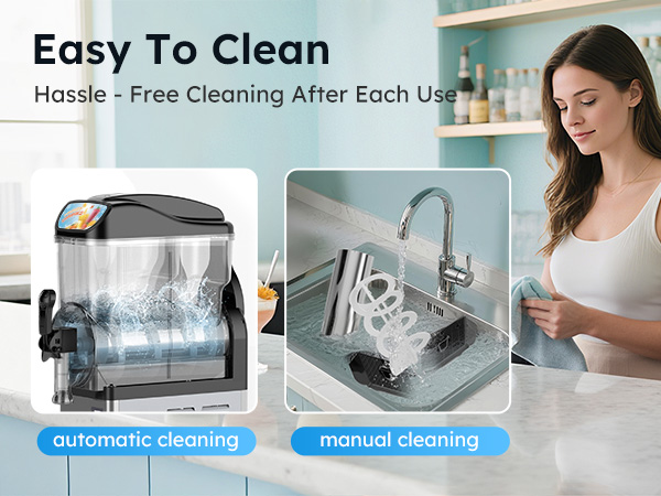 Commercial slush machine with one button self cleaning function and detachable parts for easier daily maintenance in food service use