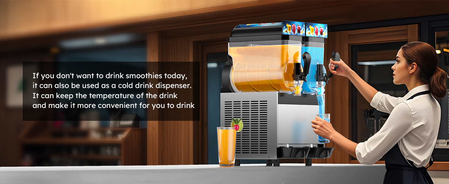 Mojgar Frozen Drink Machine can also be used as a cold drink dispenser, keeping beverages chilled and convenient for daily use in bars, restaurants, and cafes.