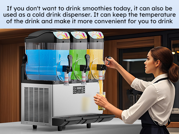 Mojgar Slushy Machine doubles as a cold drink dispenser, keeping beverages at the perfect temperature. Ideal for bars, restaurants, and cafés for serving both slushies and chilled drinks.