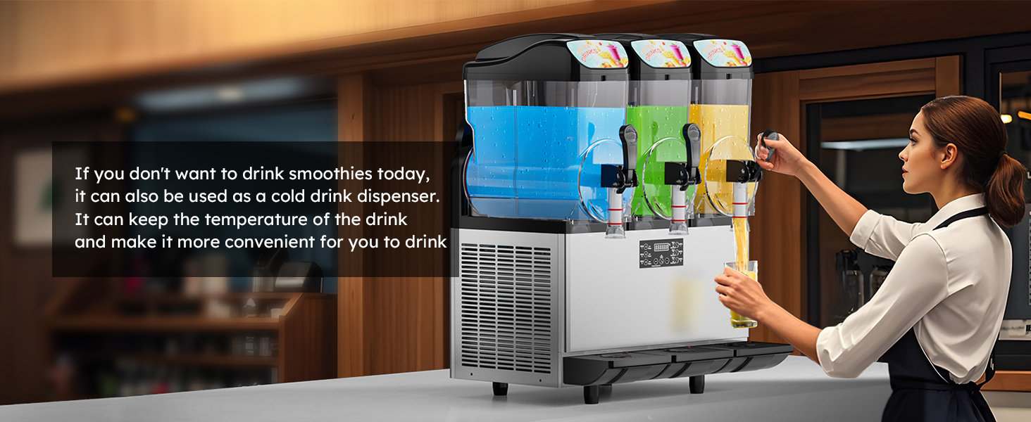 Mojgar Slushy Machine doubles as a cold drink dispenser, keeping beverages at the perfect temperature. Ideal for bars, restaurants, and cafés for serving both slushies and chilled drinks.