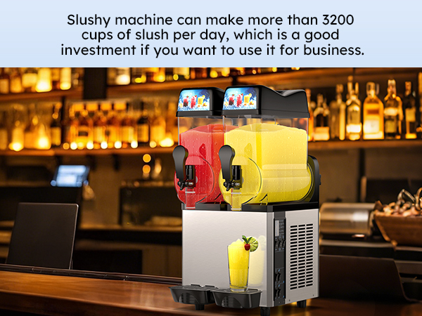 Mojgar slushy machine doubles as a cold drink dispenser. Keeps beverages at the ideal temperature for easy serving. Perfect for smoothies, cold drinks, and slushies in homes, bars, and cafes.