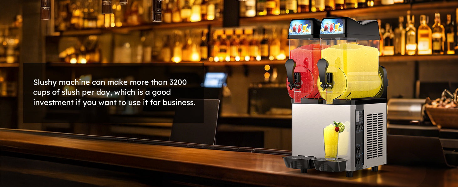 Mojgar slushy machine doubles as a cold drink dispenser. Keeps beverages at the ideal temperature for easy serving. Perfect for smoothies, cold drinks, and slushies in homes, bars, and cafes.