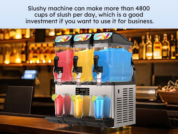 Mojgar Slushy Machine produces 4,800+ cups of slush per day, making it a great investment for bars, cafés, and restaurants. Fast freezing, large capacity, and perfect for commercial use.