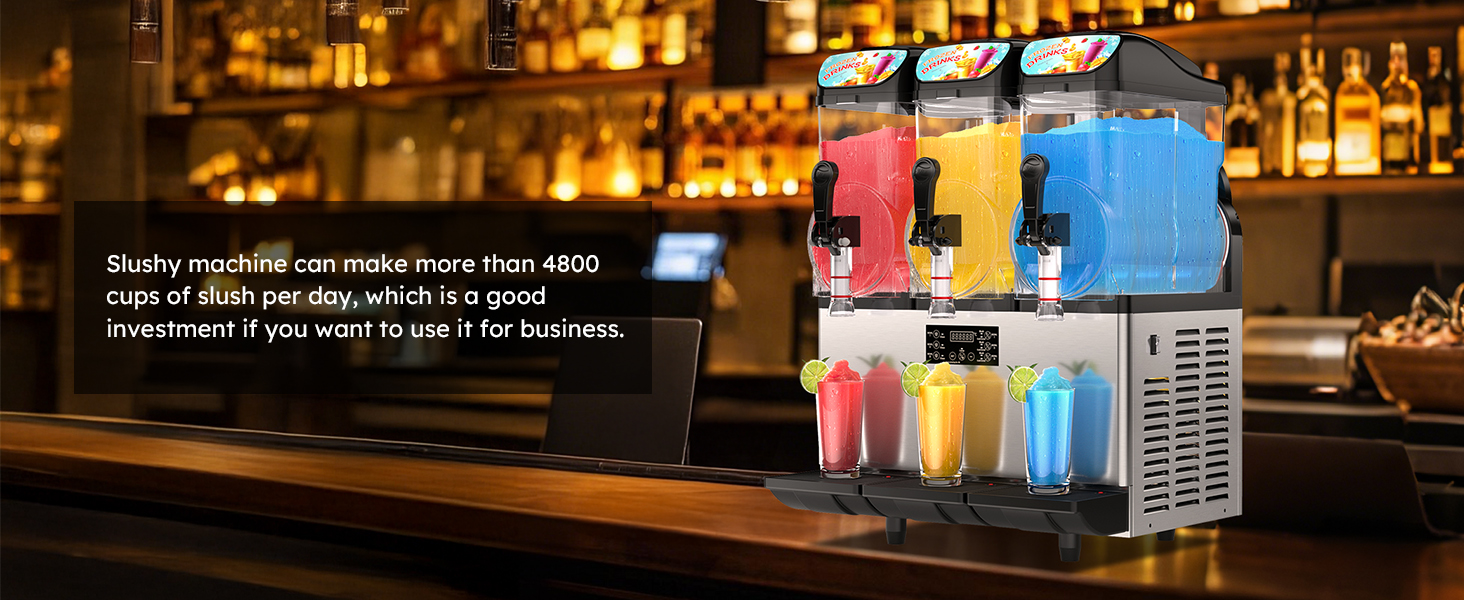Mojgar Slushy Machine produces 4,800+ cups of slush per day, making it a great investment for bars, cafés, and restaurants. Fast freezing, large capacity, and perfect for commercial use.