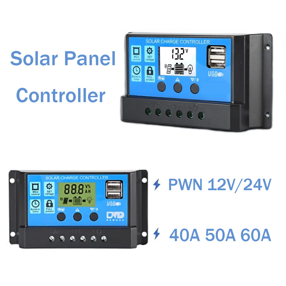 PWN Solar Panel Controller LCD Display 12V/24V 40A 50A 60A AUTO Dual USB Solar Charge Controller MPPT Battery Charge Regulator