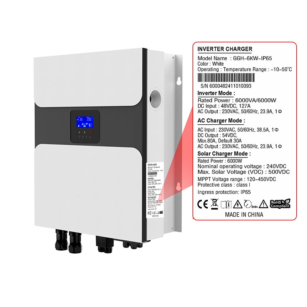  IP65 DAXTROMN 6KW SOLAR INVERTER 48VDC PARALLEL HYBRID INVERTER MPPT 6000W  230VAC PURE SINE WAVE CHARGE CONTROLLER 100A OFF GRID ON GRID 