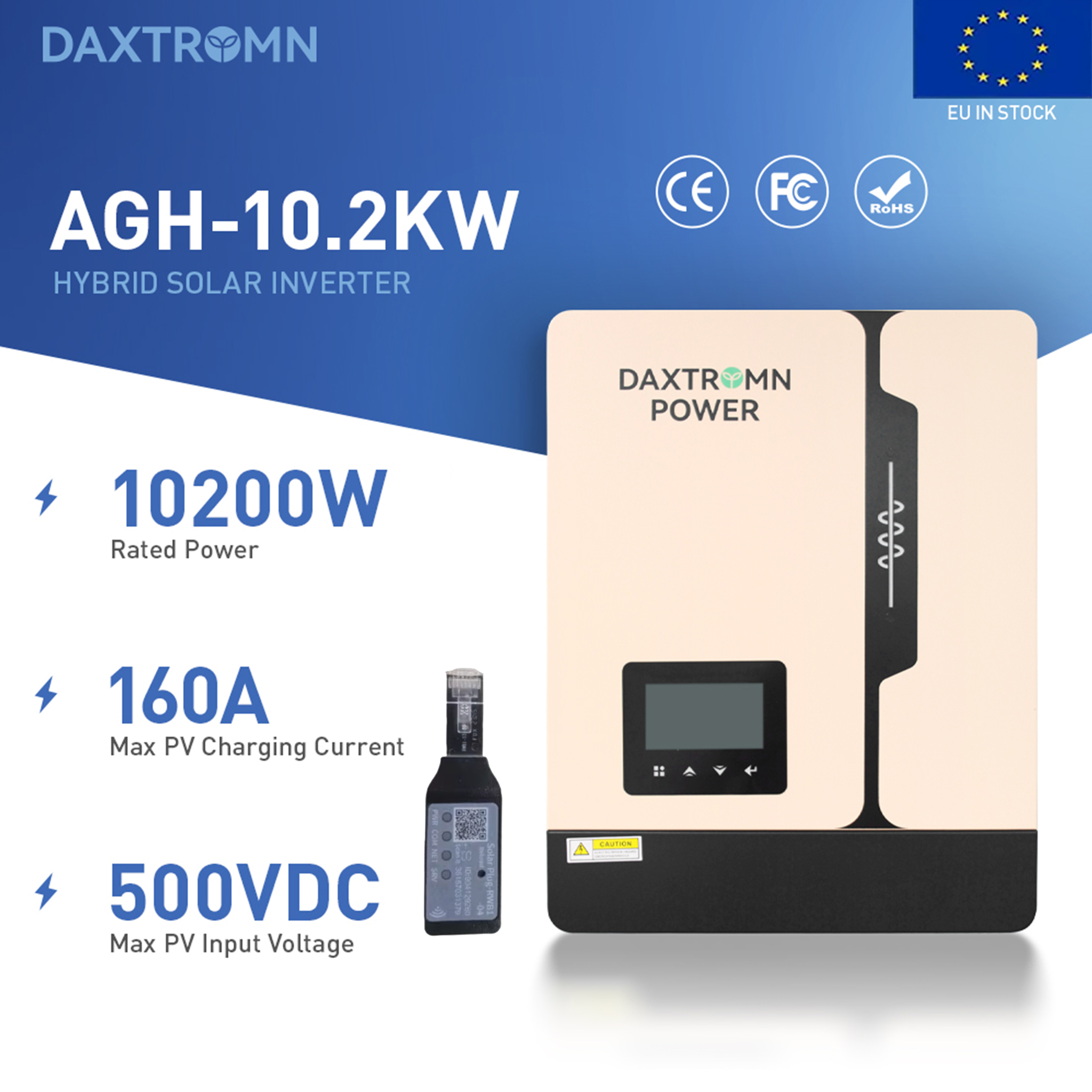 DAXTROMN POWER 2XMPPT 140A 160A On-Grid/Off-Grid 10kw 10.2KW Pure Sine Wave Inverter with Charger DC 48V 230VAC Dual PV In-Put a 2  Output 100000w with WiFi