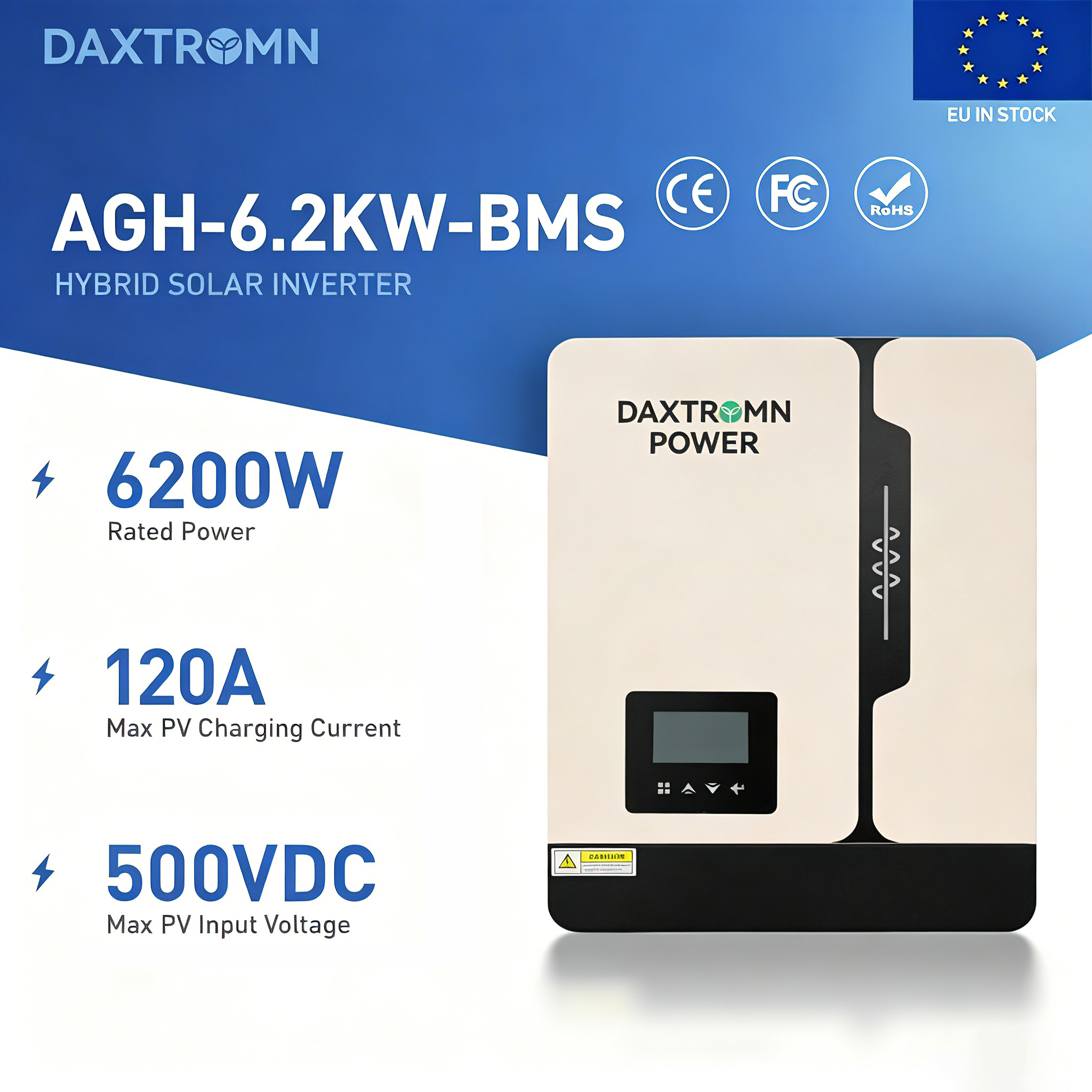 Upgraded BMS Daxtromn power  6.2KW solar inverter 48vDC hybrid mppt 6200W pure sine wave hybrid charge controller 120A off grid On Grid