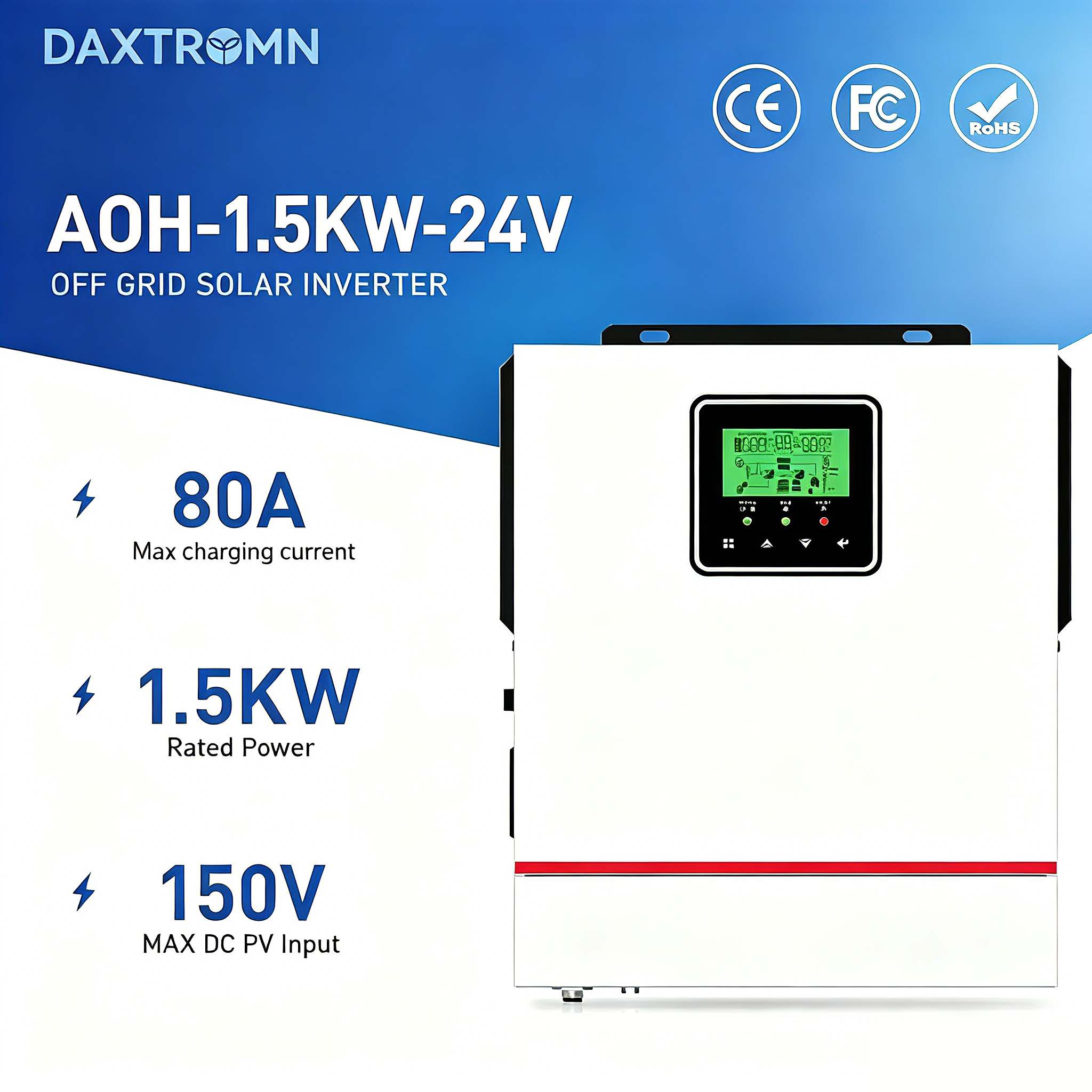 Daxtromn Mix power from Solar Grid Pure Sine Wave Solar Inverter with Built-in 40A MPPT Solar Charger 1000W OFF GRID Solar Inverter