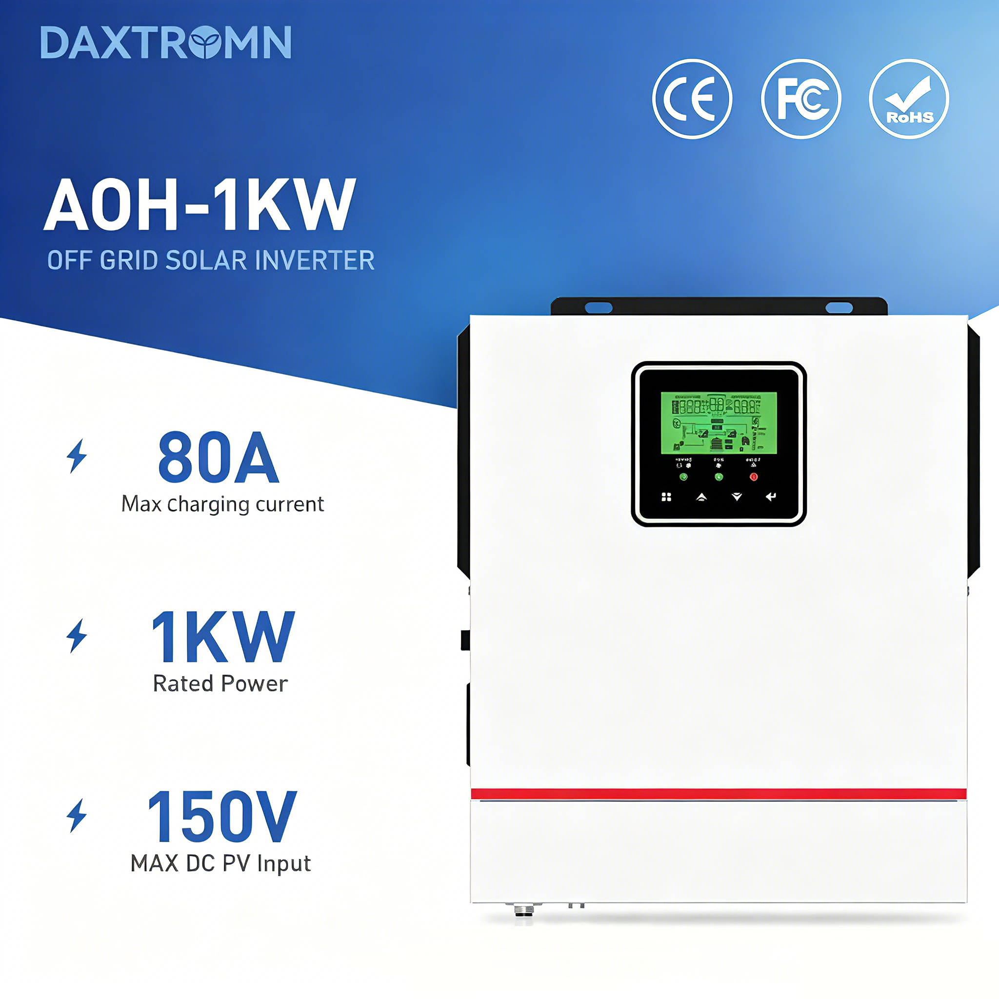 Daxtromn Mix power from Solar Grid Pure Sine Wave Solar Inverter with Built-in 40A MPPT Solar Charger 1000W OFF GRID Solar Inverter