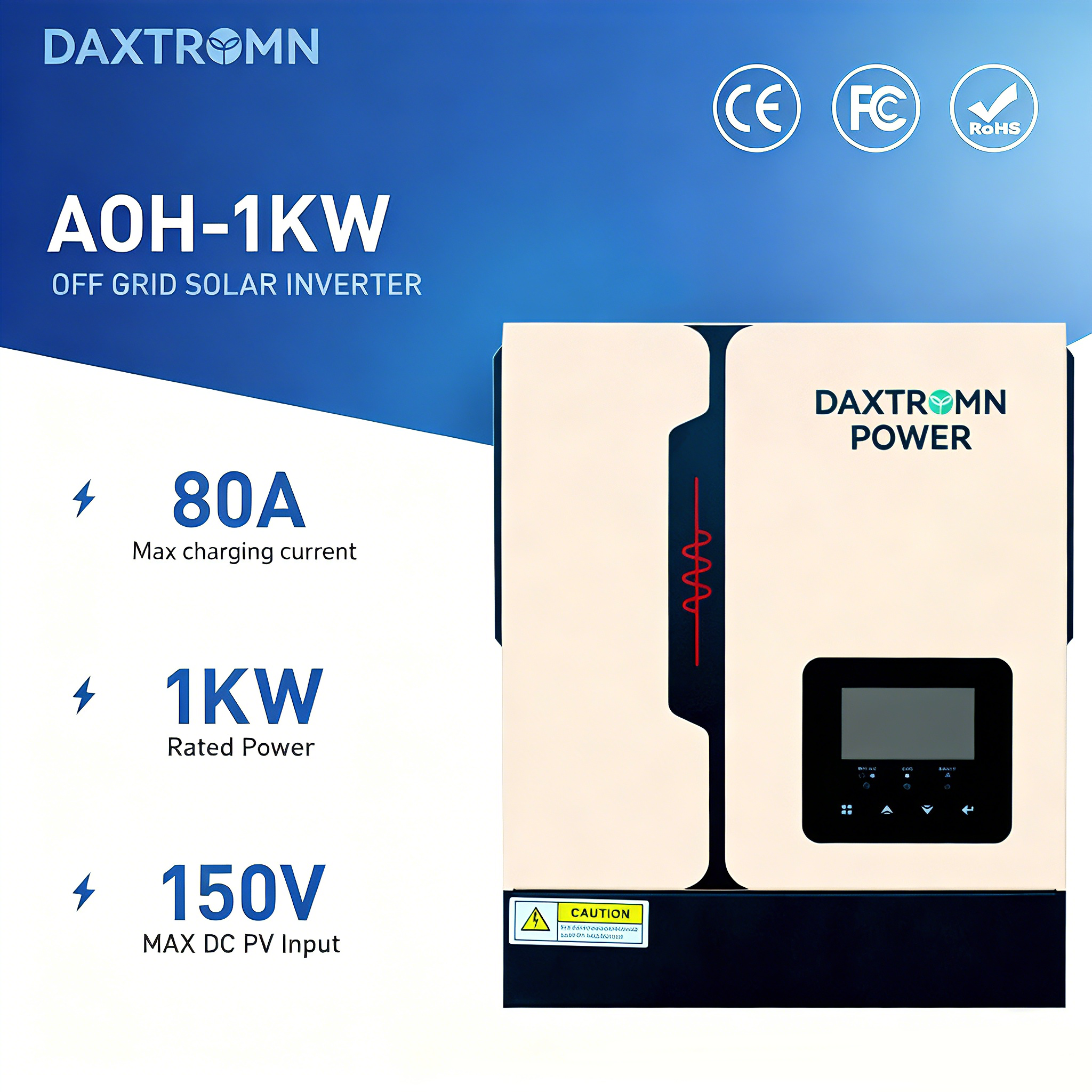 Daxtromn 12V MPPT 1000W Mix power from Solar Grid Pure Sine Wave Solar Inverter with Built-in 40A MPPT Solar Charger OFF GRID Solar Inverter 1KW