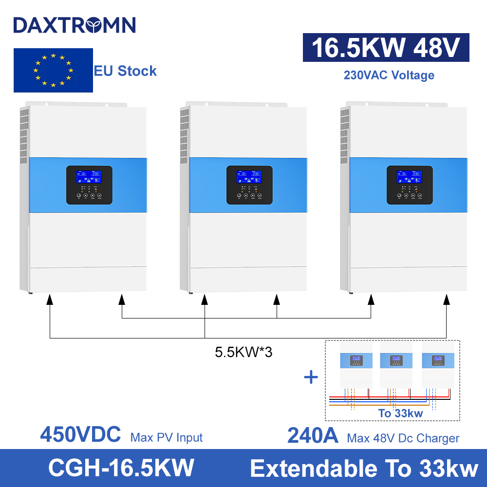 Parallel 6.5KVA solar inverter MPPT 80A AC 220V DC 48VDC 500VDC PV input 5000W Pure Sine Wave hybrid inverter 5.5KW 3 units can be 3 phase 16.5kw