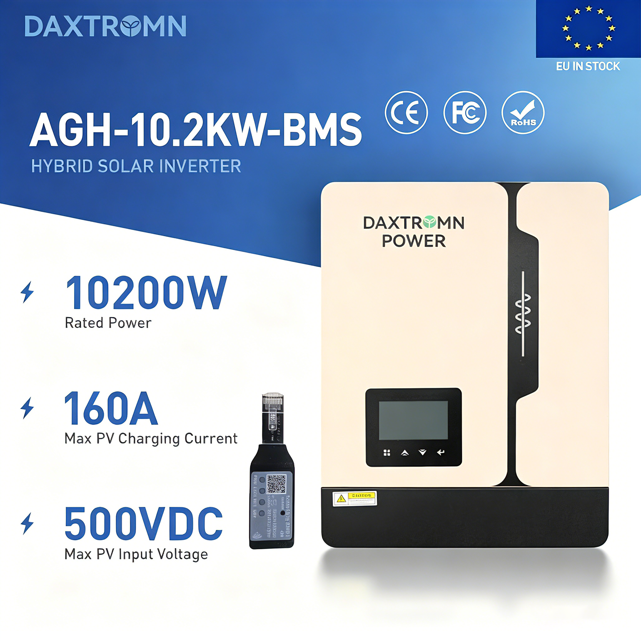 DAXTROMN POWER 2XMPPT 140A 160A On-Grid/Off-Grid 10kw 10.2KW Pure Sine Wave Inverter with Charger DC 48V 230VAC Dual PV In-Put a 2  Output 100000w with WiFi
