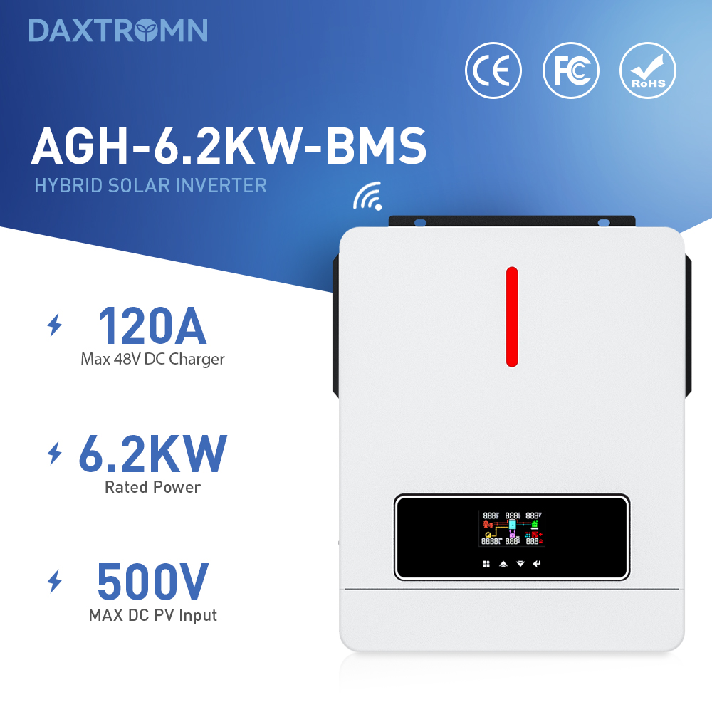 VIP Daxtromn power 3.6KW 6.2KW solar inverter 24VDC 48vDC hybrid mppt 6200W pure sine wave hybrid charge controller 120A off grid On Grid