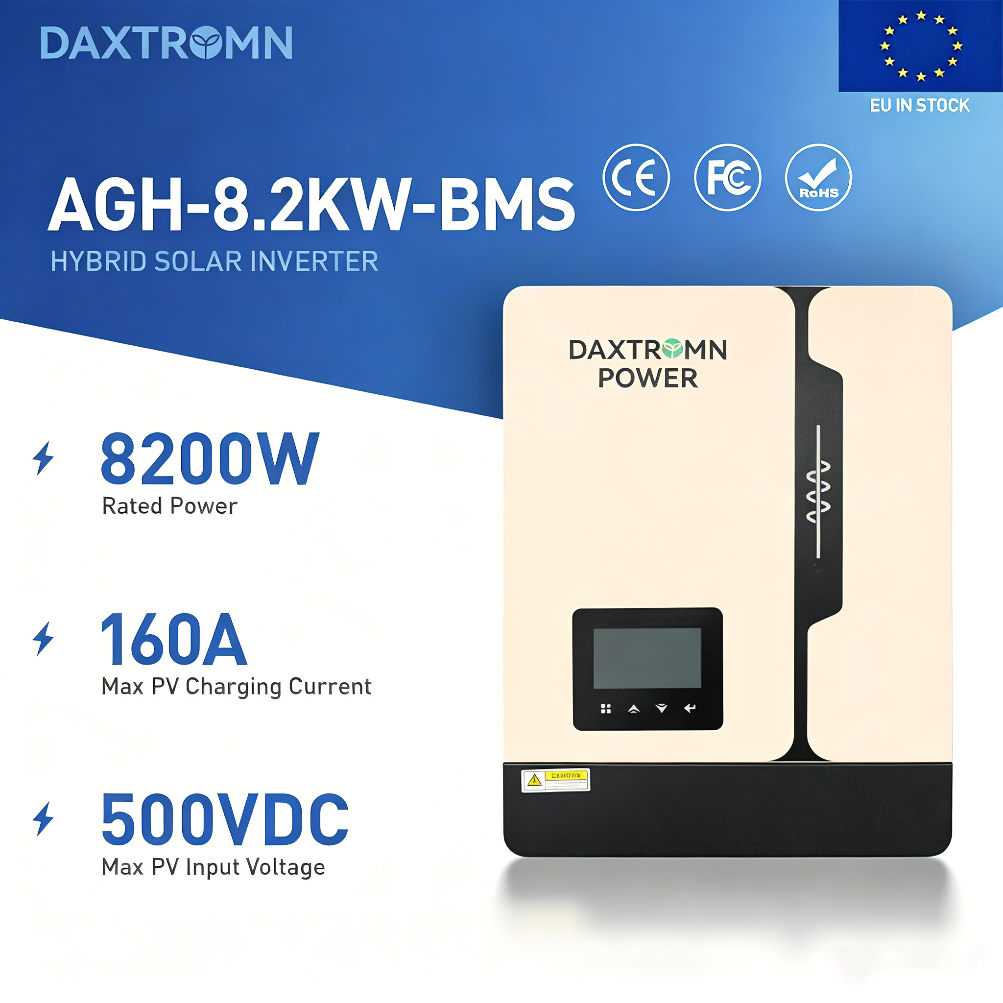 Daxtromn 2 AC Output 8kw  8.2KW 2mppt Hybrid Solar Inverter Pure Sine Wave 220VAC 48VDC Input 160A MPPT Solar Charger 8200w 8000w
