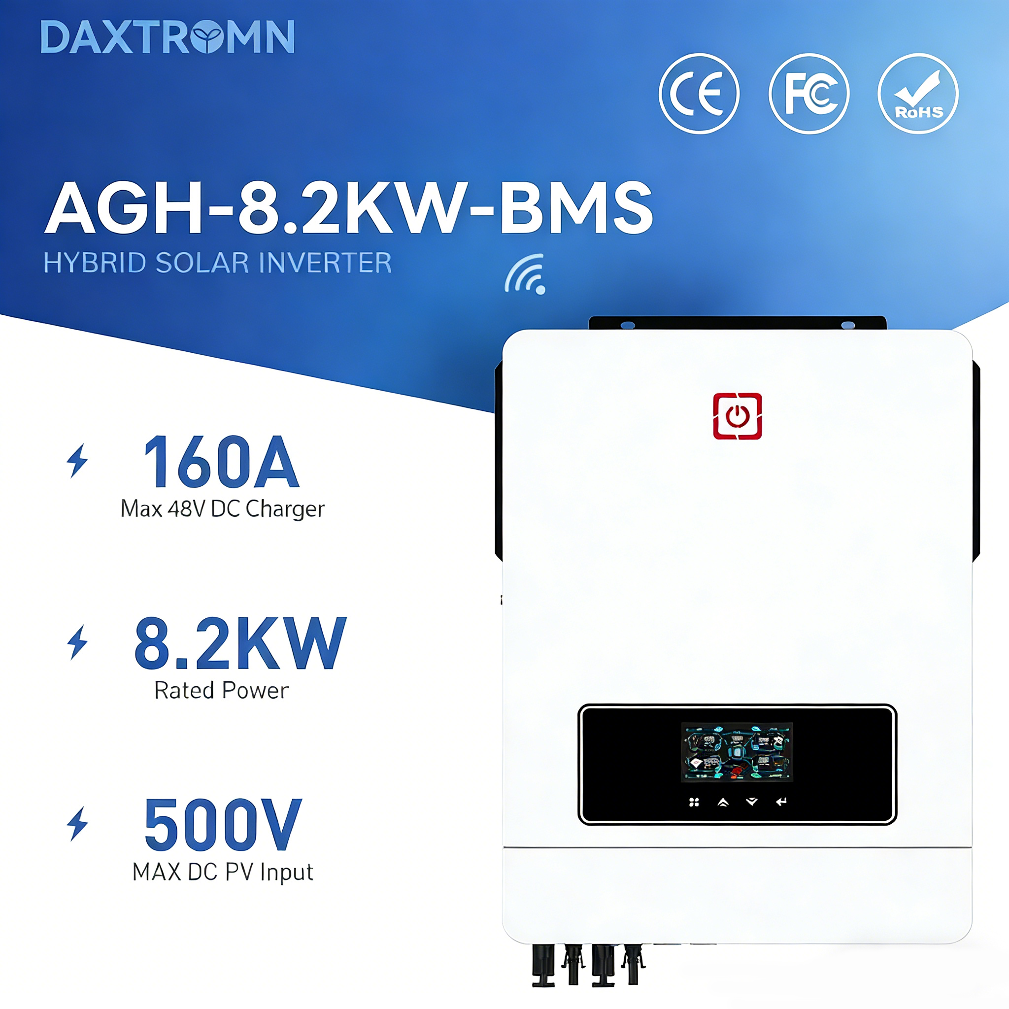 Daxtromn 2 AC Output 8kw  8.2KW 2mppt Hybrid Solar Inverter Pure Sine Wave 220VAC 48VDC Input 160A MPPT Solar Charger 8200w 8000w