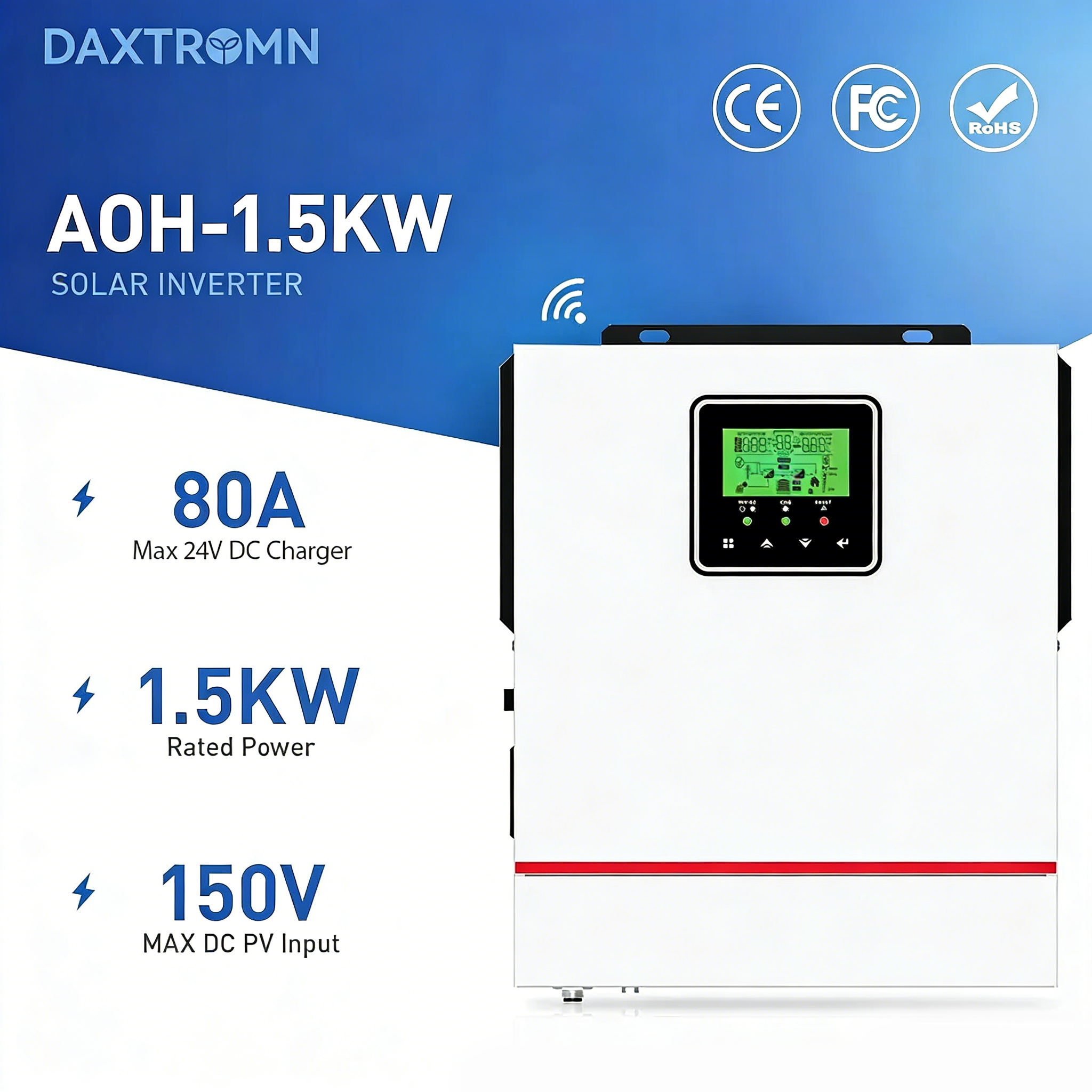Daxtromn 1.5KW 24VDC MPPT Mix power from Solar Grid Pure Sine Wave Solar Inverter with Built-in 40A MPPT Solar Charger 1500W OFF GRID Solar Inverter