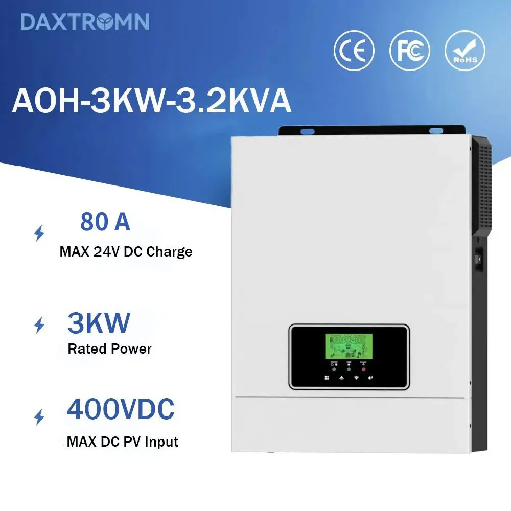 Upgraded Daxtromn power 3000W 3.2kva Solar Inverter Built-in 80A MPPT solar charger 24VDC battery 230VAC 50/60Hz hybrid system Solar Inverter PV input 60-400VDCVDC Pure Sine Wave